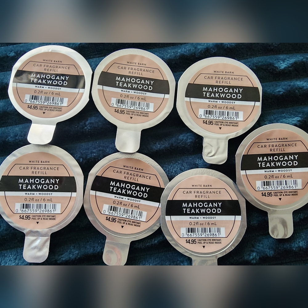 Bath and Body Works White Barn MAHOGANY TEAKWOOD Car Fragrance Refill (Set of 7)